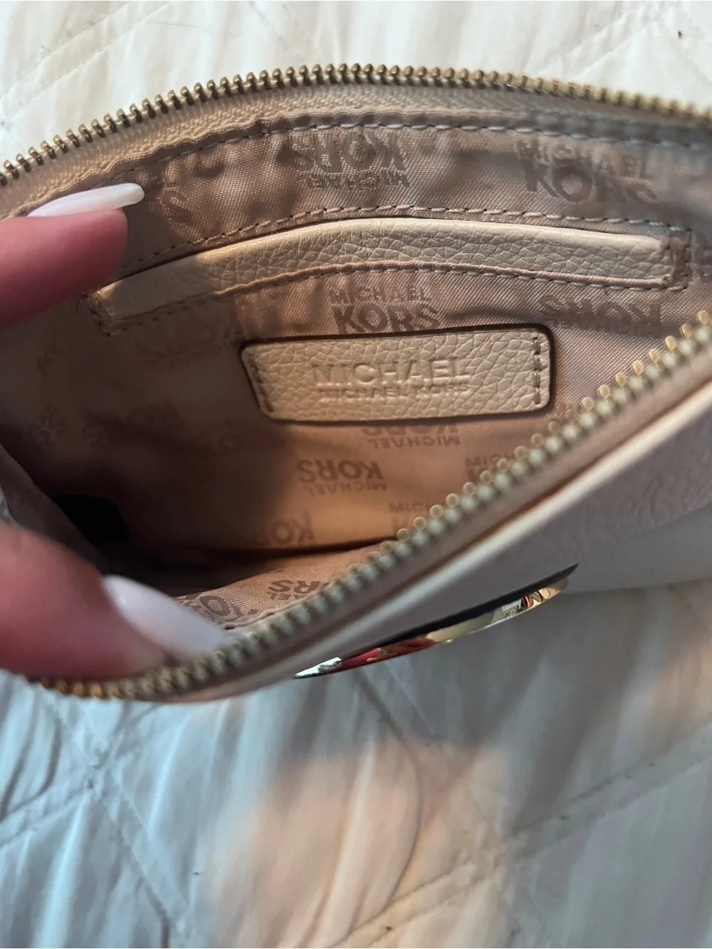 Michael Kors Pebbled Leather Wristlet in Cream w/ Gold Hardware